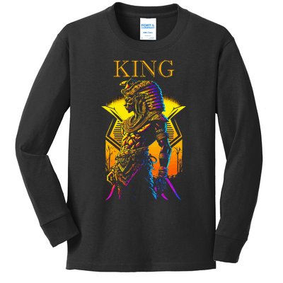 Egyptian Black King Pharaoh Ancient Egypt Couples Kemet Kids Long Sleeve Shirt