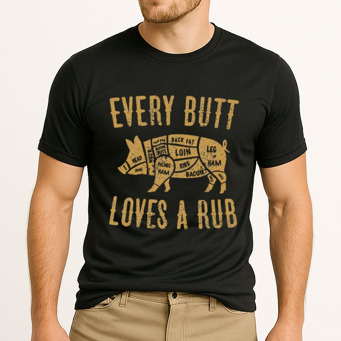 Every Butt Loves A Good Rub Funny Pig Pork Bbq Cooling Performance Crew T-Shirt