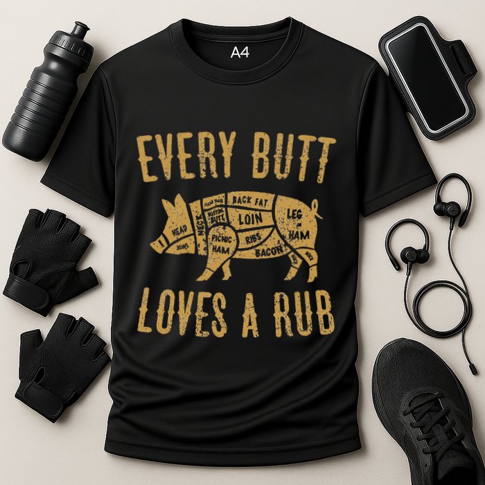 Every Butt Loves A Good Rub Funny Pig Pork Bbq Cooling Performance Crew T-Shirt