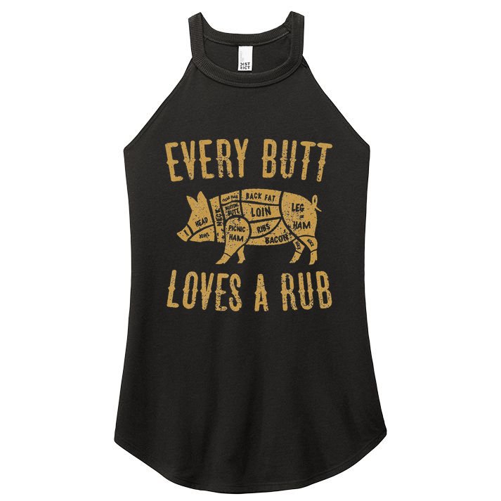 Every Butt Loves A Good Rub Funny Pig Pork Bbq Women's Perfect Tri Rocker Tank