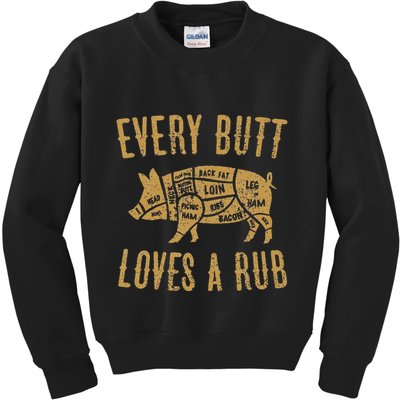 Every Butt Loves A Good Rub Funny Pig Pork Bbq Kids Sweatshirt