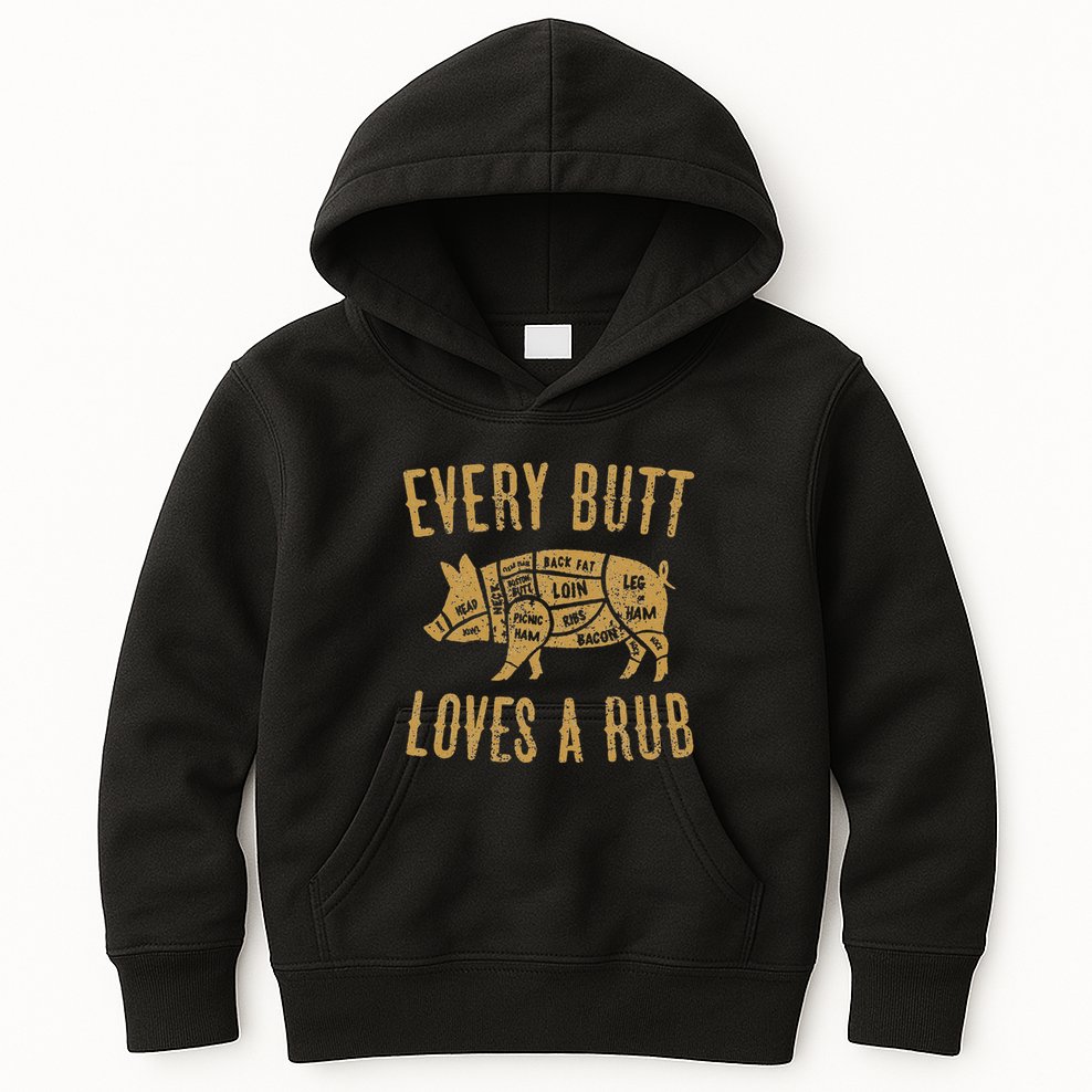 Every Butt Loves A Good Rub Funny Pig Pork Bbq Kids Hoodie