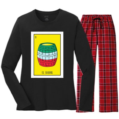 El Barril Lottery Gift The Barrell Card Mexican Lottery Women's Long Sleeve Flannel Pajama Set 