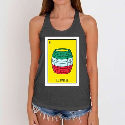 El Barril Lottery Gift The Barrell Card Mexican Lottery Women's Knotted Racerback Tank