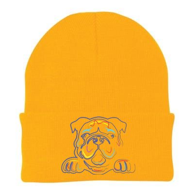 English Bulldog Lovers Line Drawing Artsy Bulldog Knit Cap Winter Beanie