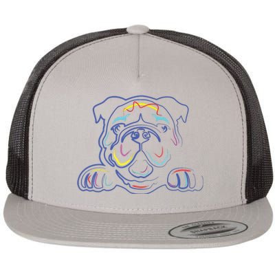 English Bulldog Lovers Line Drawing Artsy Bulldog Flat Bill Trucker Hat