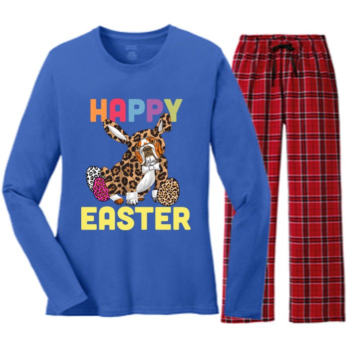 Easter Bunny Leopard Bulldog Palm Sunday Cool Gift Women's Long Sleeve Flannel Pajama Set 