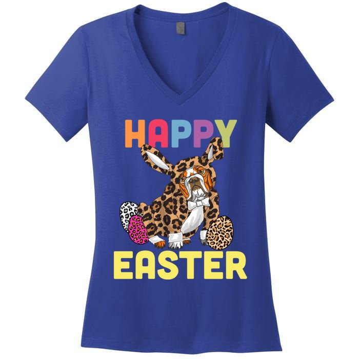 Easter Bunny Leopard Bulldog Palm Sunday Cool Gift Women's V-Neck T-Shirt