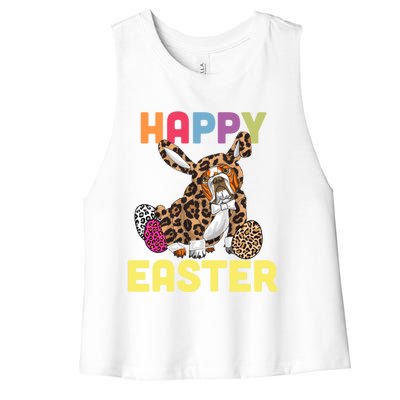 Easter Bunny Leopard Bulldog Palm Sunday Cool Gift Women's Racerback Cropped Tank