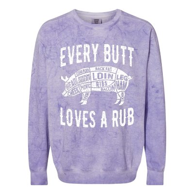 Every Butt Loves A Rub Funny BBQ Meat Smoker Barbecue Colorblast Crewneck Sweatshirt