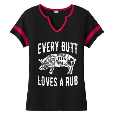 Every Butt Loves A Rub Funny BBQ Meat Smoker Barbecue Ladies Halftime Notch Neck Tee