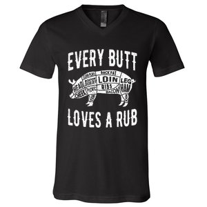 Every Butt Loves A Rub Funny BBQ Meat Smoker Barbecue V-Neck T-Shirt