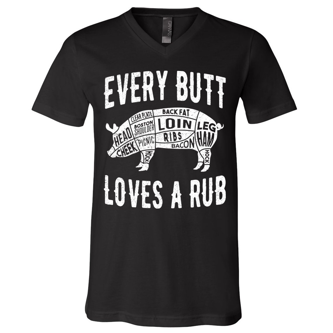 Every Butt Loves A Rub Funny BBQ Meat Smoker Barbecue V-Neck T-Shirt
