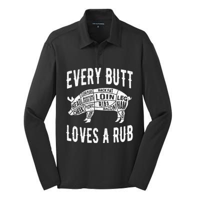 Every Butt Loves A Rub Funny BBQ Meat Smoker Barbecue Silk Touch Performance Long Sleeve Polo