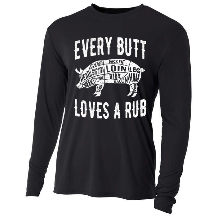 Every Butt Loves A Rub Funny BBQ Meat Smoker Barbecue Cooling Performance Long Sleeve Crew