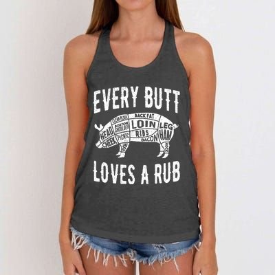 Every Butt Loves A Rub Funny BBQ Meat Smoker Barbecue Women's Knotted Racerback Tank