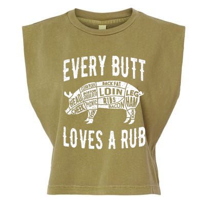 Every Butt Loves A Rub Funny BBQ Meat Smoker Barbecue Garment-Dyed Women's Muscle Tee