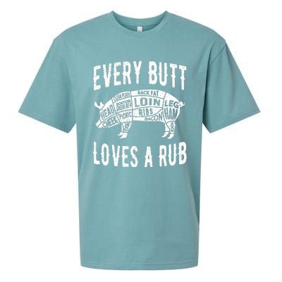 Every Butt Loves A Rub Funny BBQ Meat Smoker Barbecue Sueded Cloud Jersey T-Shirt