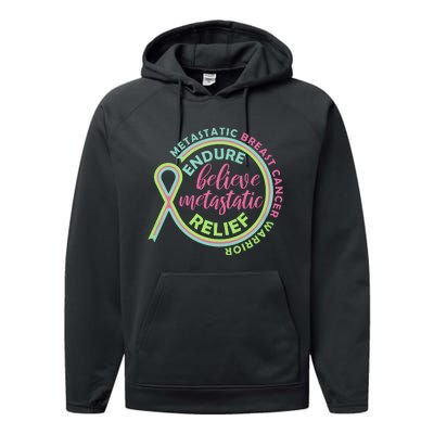 Endure Believe Metastatic Relief Metastatic Breast Cancer Warrior Performance Fleece Hoodie