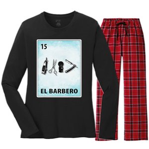 El Barbero Mexican Barber Cards Women's Long Sleeve Flannel Pajama Set 