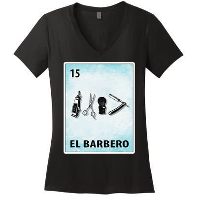 El Barbero Mexican Barber Cards Women's V-Neck T-Shirt