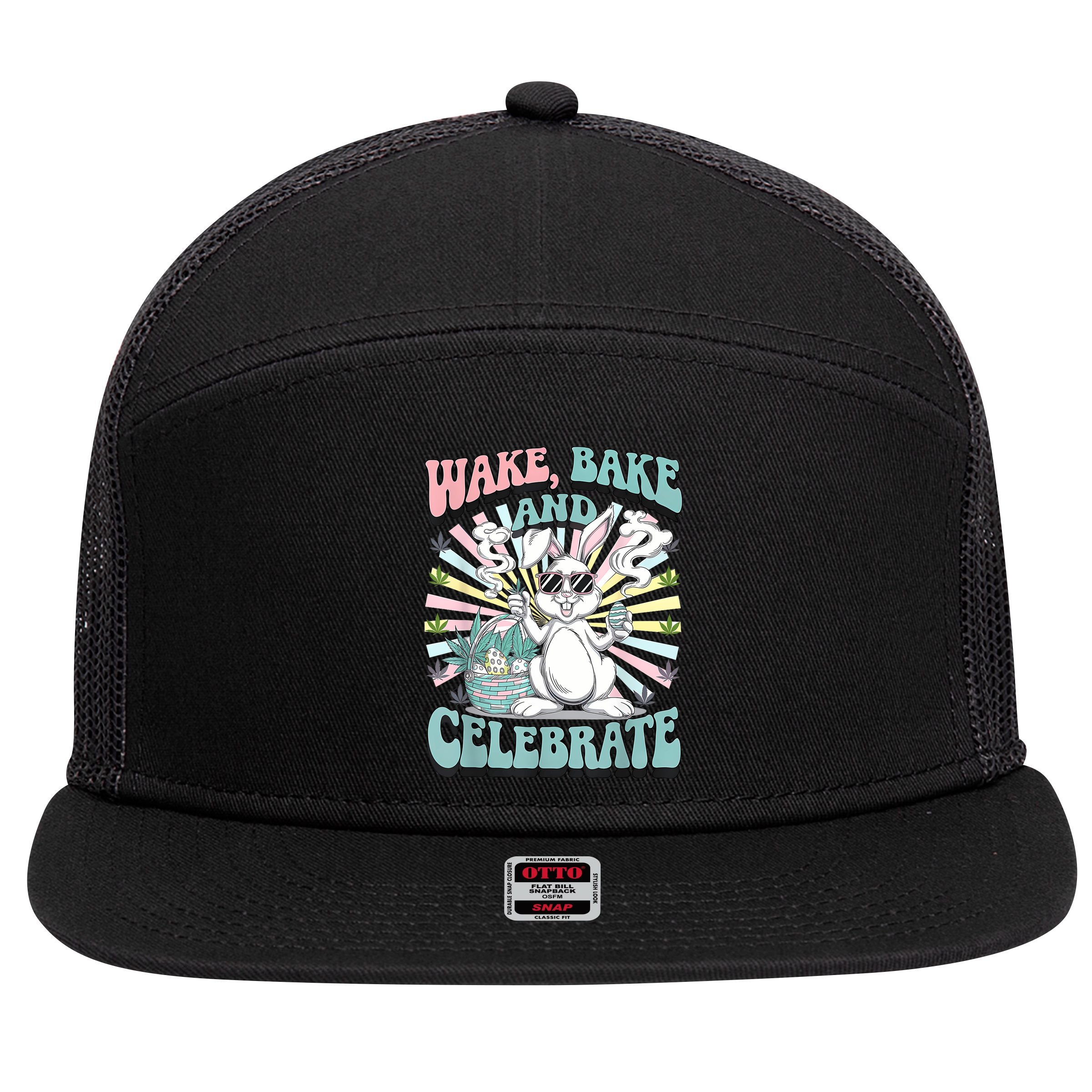 Easter Bunny Marijuana Cannabis Stoned 420 Weed Happy 420 7 Panel Mesh Trucker Snapback Hat