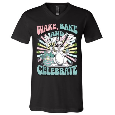 Easter Bunny Marijuana Cannabis Stoned 420 Weed Happy 420 V-Neck T-Shirt