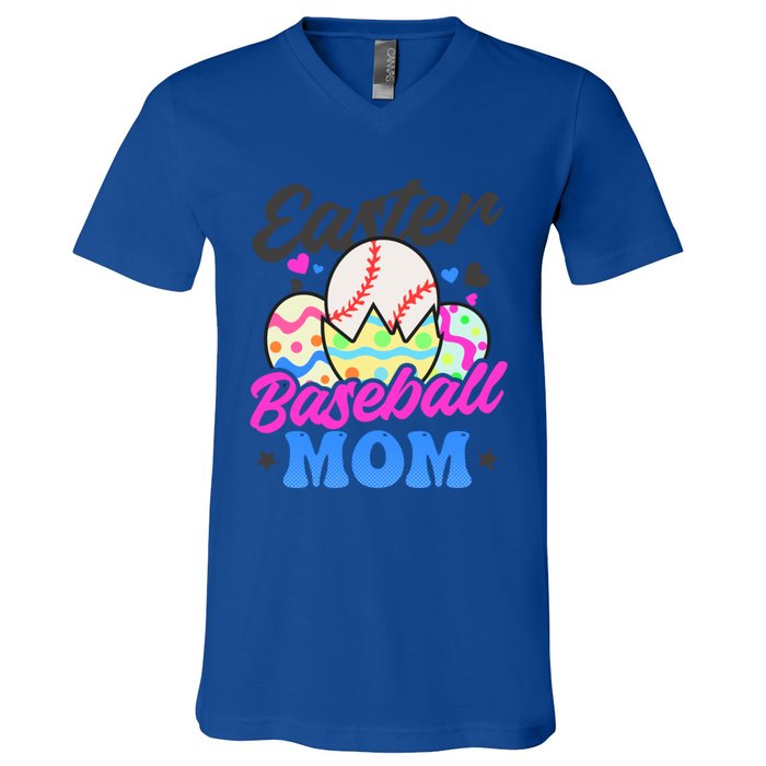 Easter Baseball Mom Design Easter Baseball Gift V-Neck T-Shirt