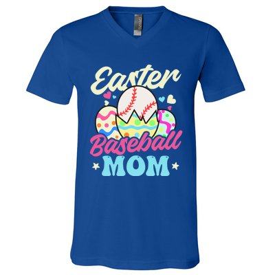 Easter Baseball Mom Design Easter Baseball Gift V-Neck T-Shirt