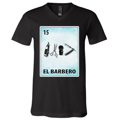 El Barbero Mexican Barber Cards V-Neck T-Shirt