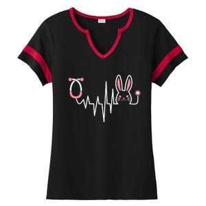 Easter Bunny Nurse Doctor Stethoscope Heartbeat Ladies Halftime Notch Neck Tee