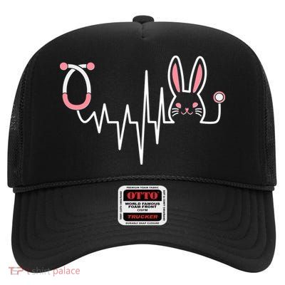 Easter Bunny Nurse Doctor Stethoscope Heartbeat High Crown Mesh Back Trucker Hat
