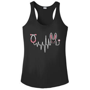 Easter Bunny Nurse Doctor Stethoscope Heartbeat Ladies PosiCharge Competitor Racerback Tank