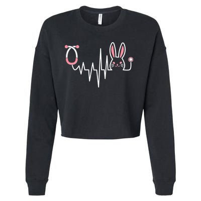 Easter Bunny Nurse Doctor Stethoscope Heartbeat Cropped Pullover Crew