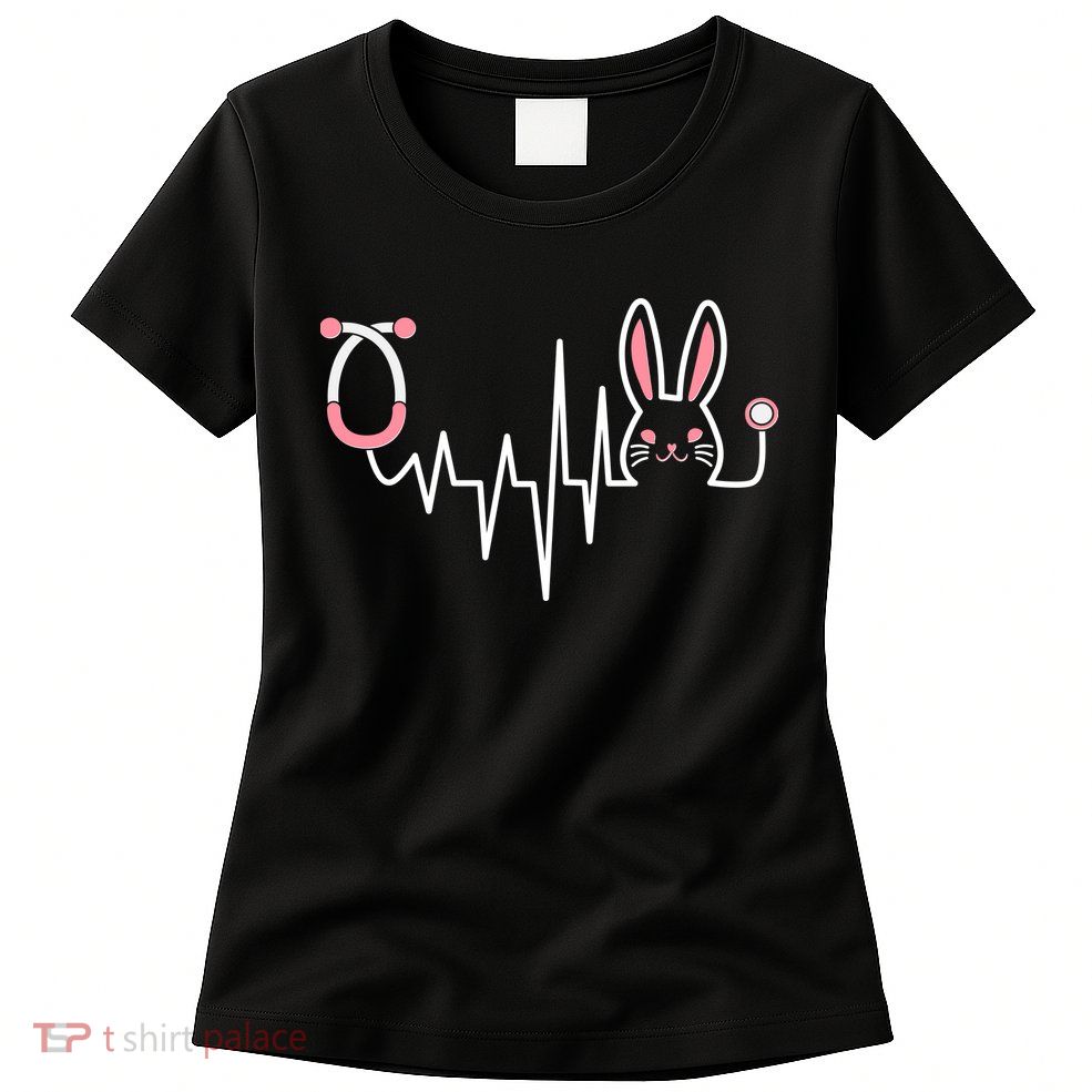 Easter Bunny Nurse Doctor Stethoscope Heartbeat Womens T-Shirt