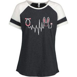 Easter Bunny Nurse Doctor Stethoscope Heartbeat Enza Ladies Jersey Colorblock Tee