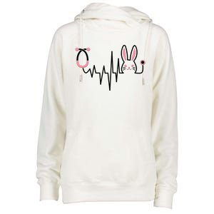 Easter Bunny Nurse Doctor Stethoscope Heartbeat Womens Funnel Neck Pullover Hood