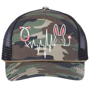 Easter Bunny Nurse Doctor Stethoscope Heartbeat Retro Rope Trucker Hat Cap