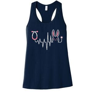 Easter Bunny Nurse Doctor Stethoscope Heartbeat Women's Racerback Tank