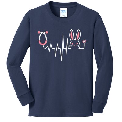 Easter Bunny Nurse Doctor Stethoscope Heartbeat Kids Long Sleeve Shirt