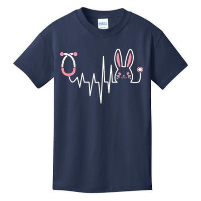 Easter Bunny Nurse Doctor Stethoscope Heartbeat Kids T-Shirt