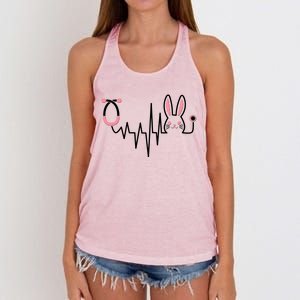 Easter Bunny Nurse Doctor Stethoscope Heartbeat Women's Knotted Racerback Tank