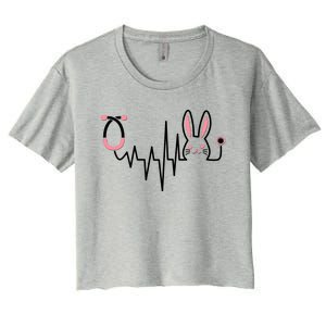 Easter Bunny Nurse Doctor Stethoscope Heartbeat Women's Crop Top Tee