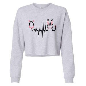 Easter Bunny Nurse Doctor Stethoscope Heartbeat Cropped Pullover Crew