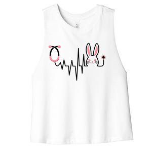 Easter Bunny Nurse Doctor Stethoscope Heartbeat Women's Racerback Cropped Tank