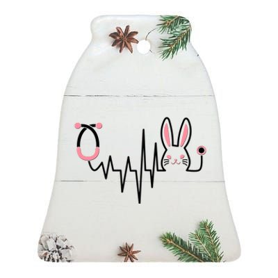 Easter Bunny Nurse Doctor Stethoscope Heartbeat Ceramic Bell Ornament