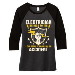 Electrician Be Nice To Me Wireman Lineman Electrical Work Women's Tri-Blend 3/4-Sleeve Raglan Shirt