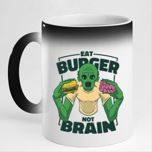 Eat Burger Not Brain Funny Zombie 11oz Black Color Changing Mug