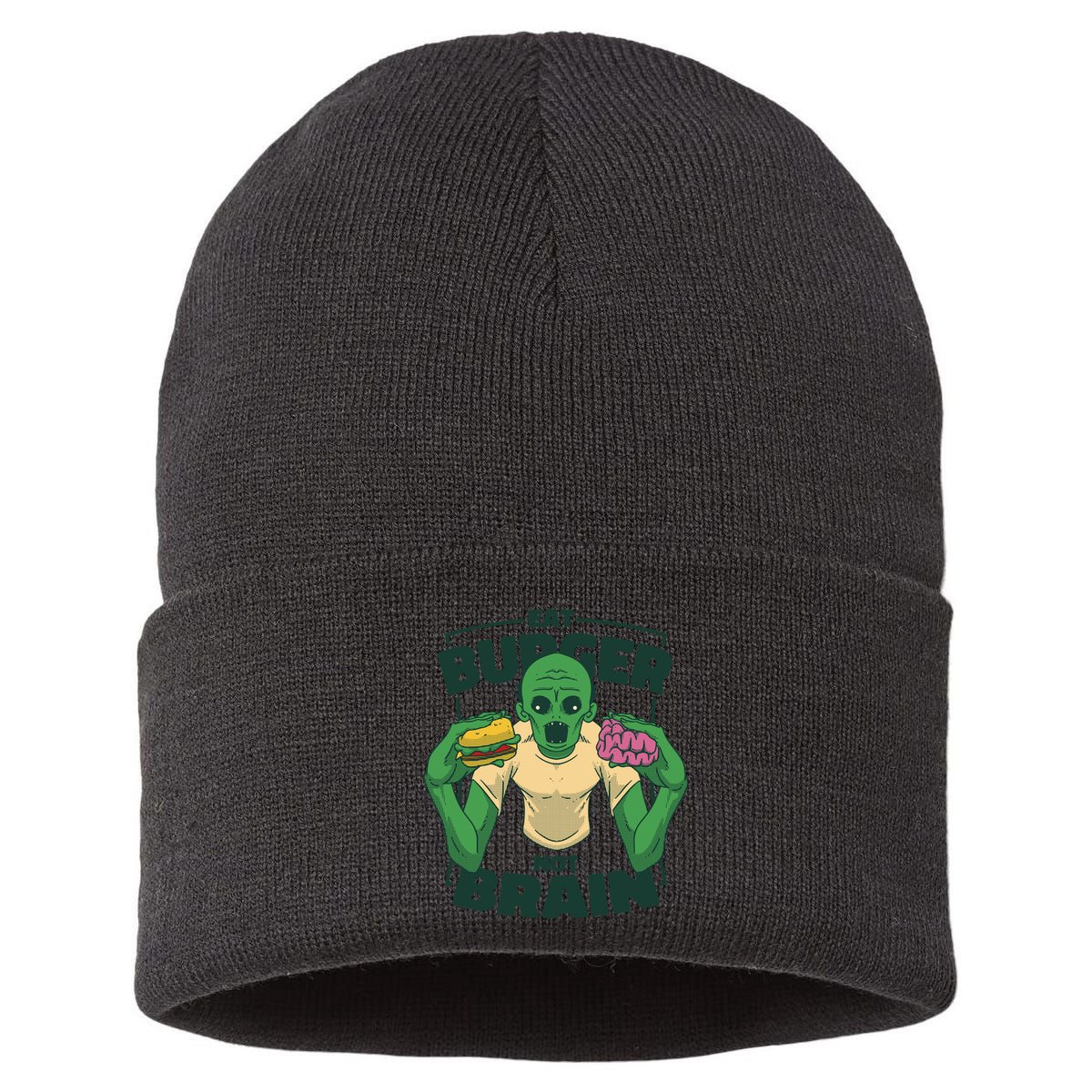 Eat Burger Not Brain Funny Zombie Sustainable Knit Beanie
