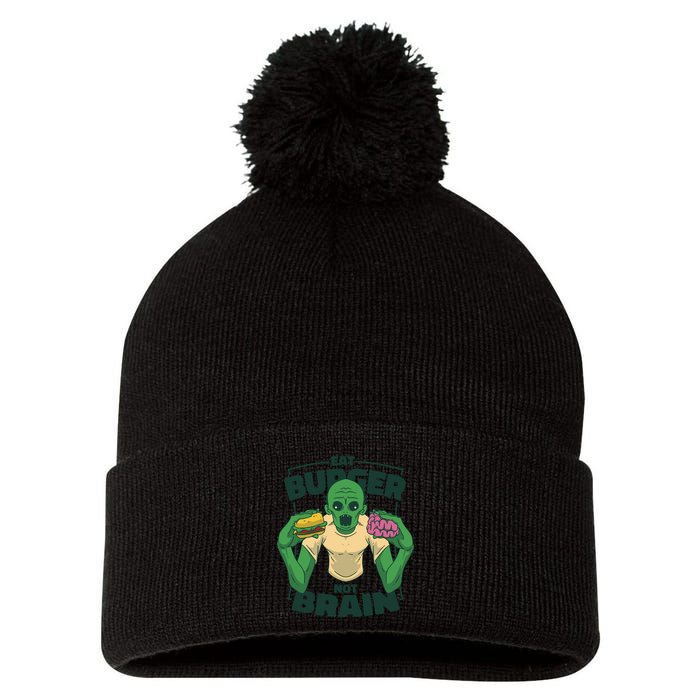 Eat Burger Not Brain Funny Zombie Pom Pom 12in Knit Beanie